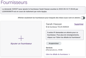 La fenêtre Fournisseurs